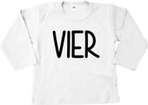 Verjaardag shirt jarig kind-verjaardag shirt 4 jaar-wit-zwart-Maat 110/116