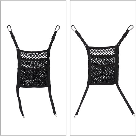 Relaxdays auto organizer net - elastisch - met 2 vakken - opbergnet - 30 x 28 cm - zwart van Relaxdays — afbeelding 3