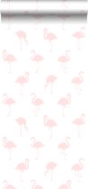 ESTAhome behang flamingo's licht roze en wit - 138918 - 53 cm x 10.05 m