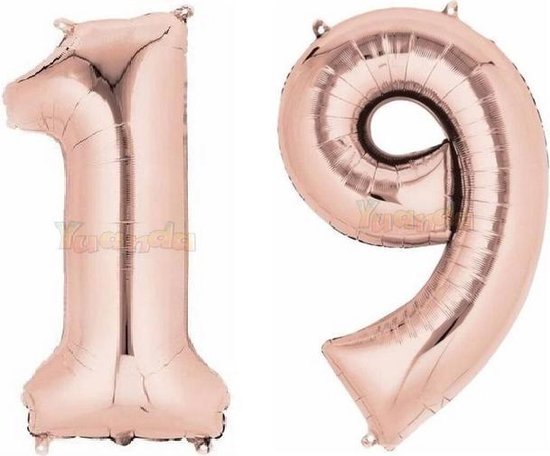 19 Jaar Folie Ballonnen Rosé Goud - Happy Birthday - Foil Balloon - Versiering - Verjaardag - Man / Vrouw - Feest - Inclusief Opblaas Stokje & Clip - XXL - 115 cm