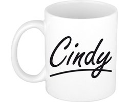 Cindy Naam koffiemok - beker - met sierlijke letters - wit - cadeau - collega - moederdag - verjaardag - personeel