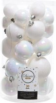 90x Parelmoer witte kunststof kerstballen 4 - 5 - 6 cm - Onbreekbare plastic kerstballen - Kerstboomversiering
