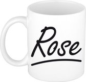 Rose naam cadeau mok / beker sierlijke letters - Cadeau collega/ moederdag/ verjaardag of persoonlijke voornaam mok werknemers