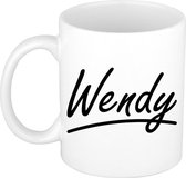 Wendy naam cadeau mok / beker sierlijke letters - Cadeau collega/ moederdag/ verjaardag of persoonlijke voornaam mok werknemers