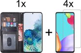 Samsung A52s hoesje bookcase zwart - Samsung galaxy A52s hoesje bookcase zwart wallet case portemonnee book case hoes cover - 4x Samsung A52s Screenprotector