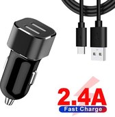 PowerCharge 2.4A Autolader USB Oplader Auto met USB-C Kabel - Sigarettenaansteker Auto Lader Adapter Dubbele USB Poort -Geschikt voor Lenovo K4 / K8 / Lenovo Tab E10/E7/E8/E9/M8/M9/M10/Yoga/P
