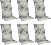 Beautissu Tuinkussens Hoge Rug 120 x 50 cm - Set 6 x Kussen met print Zitkussen UV- Lichtecht Tuinstoelkussen - Floral zwart met palmbladeren