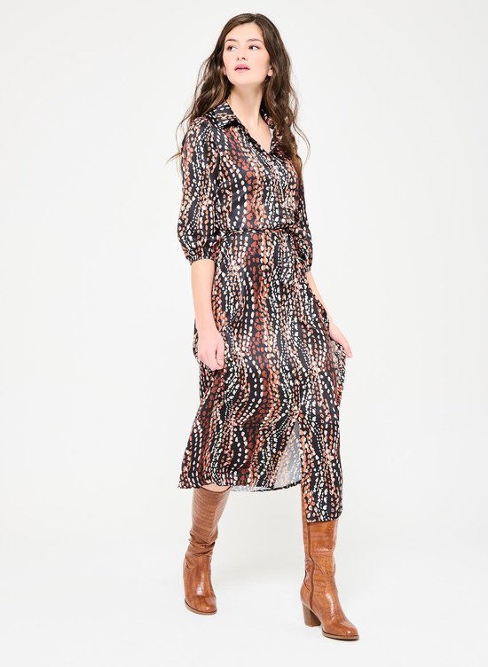 Lola Liza Lange hemd jurk met split en print - Camel - Maat 42 | bol.com