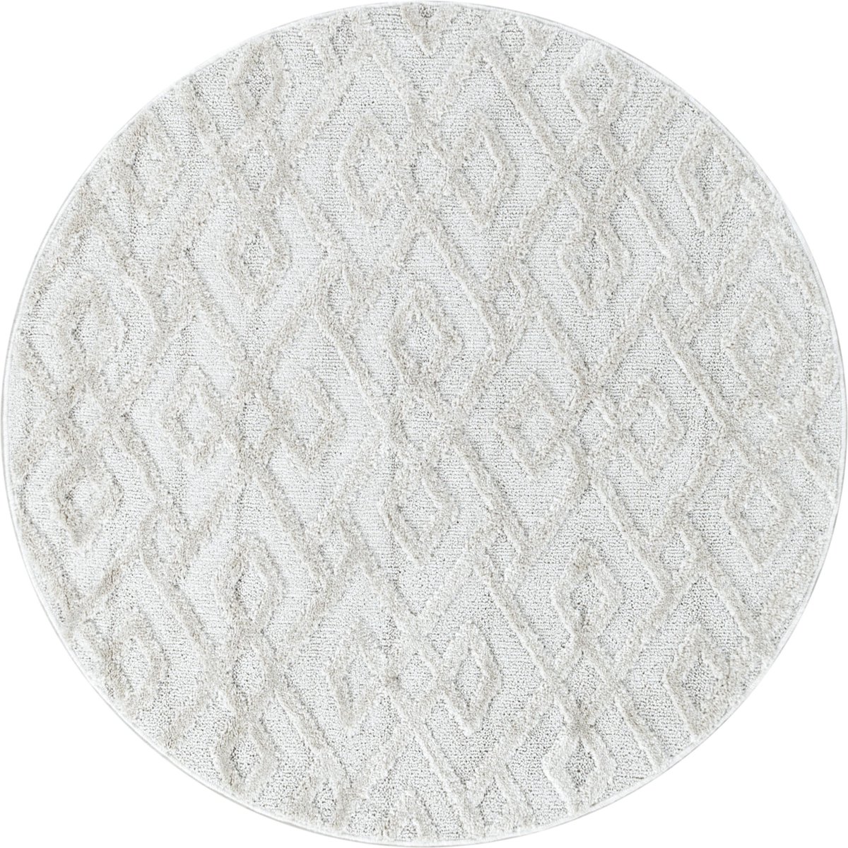Ayyildiz Hoogpolig vloerkleed met geometrisch patroon, crèmekleur, geschikt voor de woonkamer, met jute achterkant, rond formaat: 160 cm