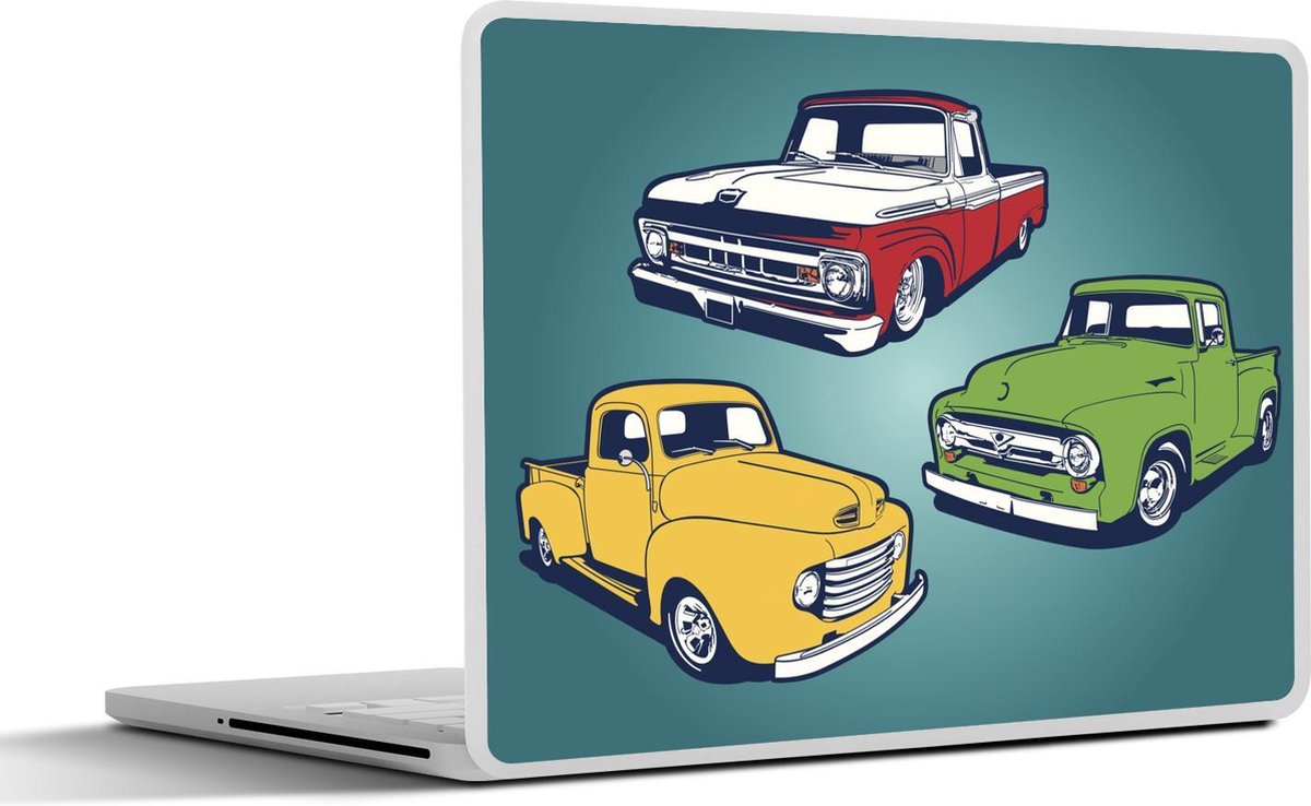 Afbeelding van product SleevesAndCases  Laptop sticker - 11.6 inch - tekenings van klassieke auto's voor een blauwe achtergrond