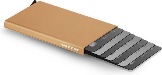 Walletstreet Uitschuifbare Pasjeshouder DS Type -  Walletstreet Aluminium Creditcardhouder Card Protector Anti-Skim/ RFID Card Protector 8 Pasjes – Goud