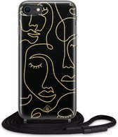 iPhone SE 2020 hoesje met koord - Abstract faces | Apple iPhone SE (2020) crossbody case | Zwart, Transparant | Geometrisch patroon