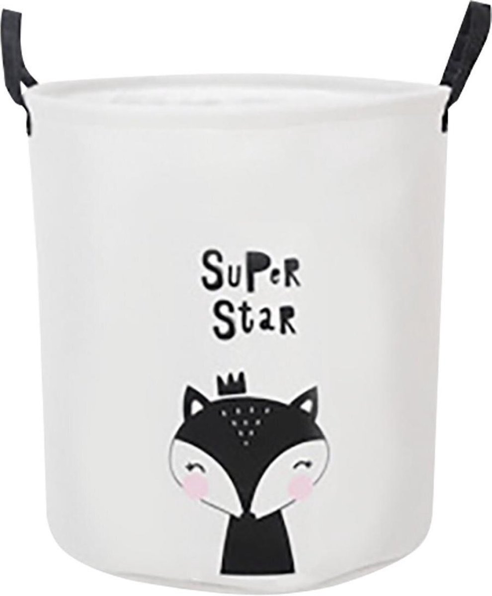 Stevige opbergmand en wasmand - Vos Super Star - Kinderkamer - Wasmand Kinderkamer - Opbergen speelgoedmand - Zwart - Wit