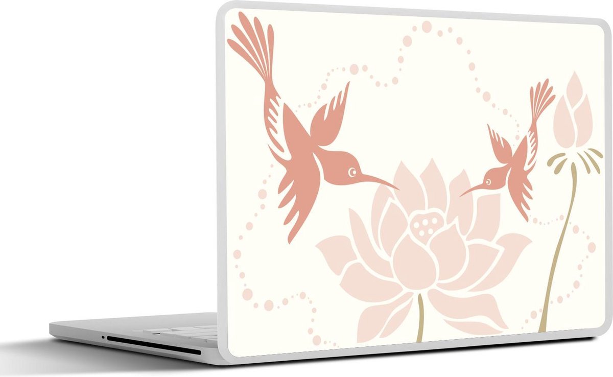 Laptop sticker - 12.3 inch - tekening van een lotusbloem met vogels