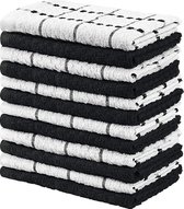 12 Keuken Handdoeken Set - 38 x 64 cm - 100% Ring Gesponnen Katoenen Superzacht en Absorberend Schotelantennes, Theedoeken en Barkrukken Handdoeken (Zwart en wit)