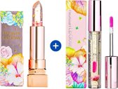 Glamfox Fleurissant Peach Flower Lipstick + Lipgloss Set - Lip Plumper Met 24 Karaat Goudschilfers en Echte Bloem