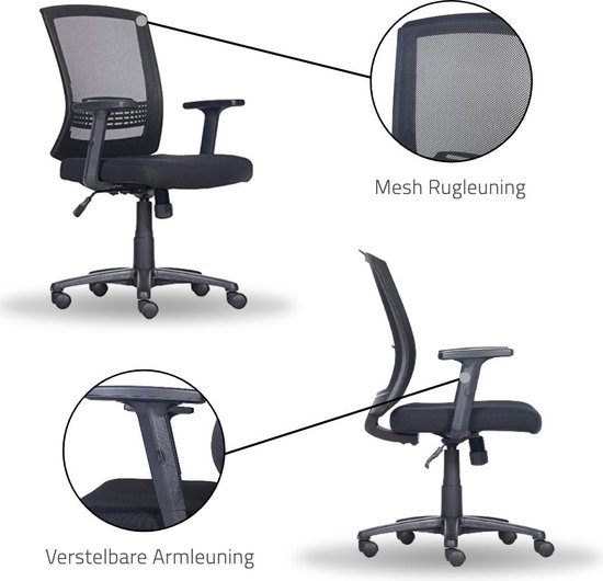 VillaMeubels Ergonomische Bureaustoel - Verstelbare Armleuning - Zwart - VillaMeubels™