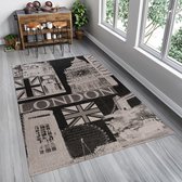 Tapiso Floorlux Vloerkleed Woonkamer Slaapkamer Zwart Grijs London Interieur Modern Sfeervol Duurzaam Design Hoogwaardig Tapijt Maat - 80x150