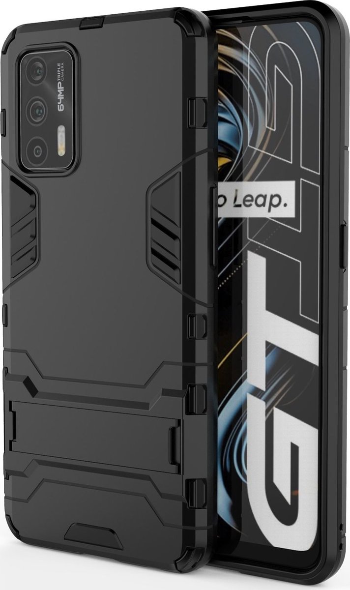 Mobigear Hoesje geschikt voor Realme GT Telefoonhoesje Hardcase | Mobigear Armor Stand Backcover Shockproof met Standaard | Schokbestendig GT Telefoonhoesje | Anti Shock Proof - Zwart