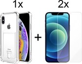 iPhone X hoesje met pasjeshouder transparant shock proof - 2x iPhone X screenprotector