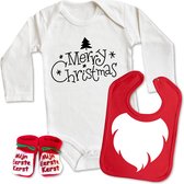 Geschenkset 1 - kerst - set - slabber - slofjes - romper - baby - kerst - kerst romper - zwangerschap aankondiging - maat 74/80 - stuks 1 - wit/zwart/rood