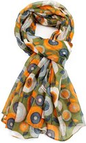 Lichte dames sjaal met ronde bloemen motief | Olijf | Mode accessoire | Geschenk