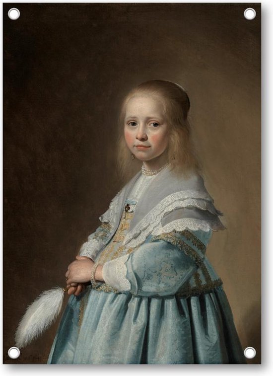 Portret van een meisje in het blauw - Tuinposter 50x70 - Wanddecoratie - Johannes Cornelisz. Verspronck - Meesterwerken