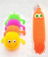 2 x Squeeze catterpillar - Squize - rups en octopus met licht - squeeze met licht - Gloeiende Haar Puffer Rups en octopus - Zachte Anti-Stress Zintuiglijke Fidget Kids Squeeze Speelgoed