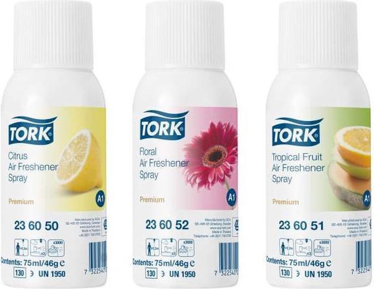 Goedkoopste Tork 12st 236056 Premium luchtverfrisser mixed 75ml doos à 12 bus (236056