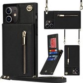 Cross-body rits vierkante TPU + PU achterkant van de behuizing met houder en kaartsleuven en portemonnee en riem voor iPhone 12 mini (zwart)