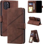 Skin Feel Business Horizontale Flip PU-lederen hoes met houder & sleuven voor meerdere kaarten & portemonnee & lanyard & fotolijst voor iPhone 12/12 Pro (bruin)