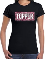 Topper t-shirt met panterprint - zwart - dames - fout fun tekst shirt / outfit / kleding XS