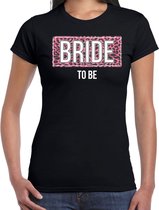 Bride to be t-shirt met panterprint - zwart - dames - vrijgezellenfeest outfit / shirt / kleding L