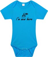 Hi Im new here gender reveal jongen cadeau tekst baby rompertje blauw - Kraamcadeau - Babykleding 56 (1-2 maanden)