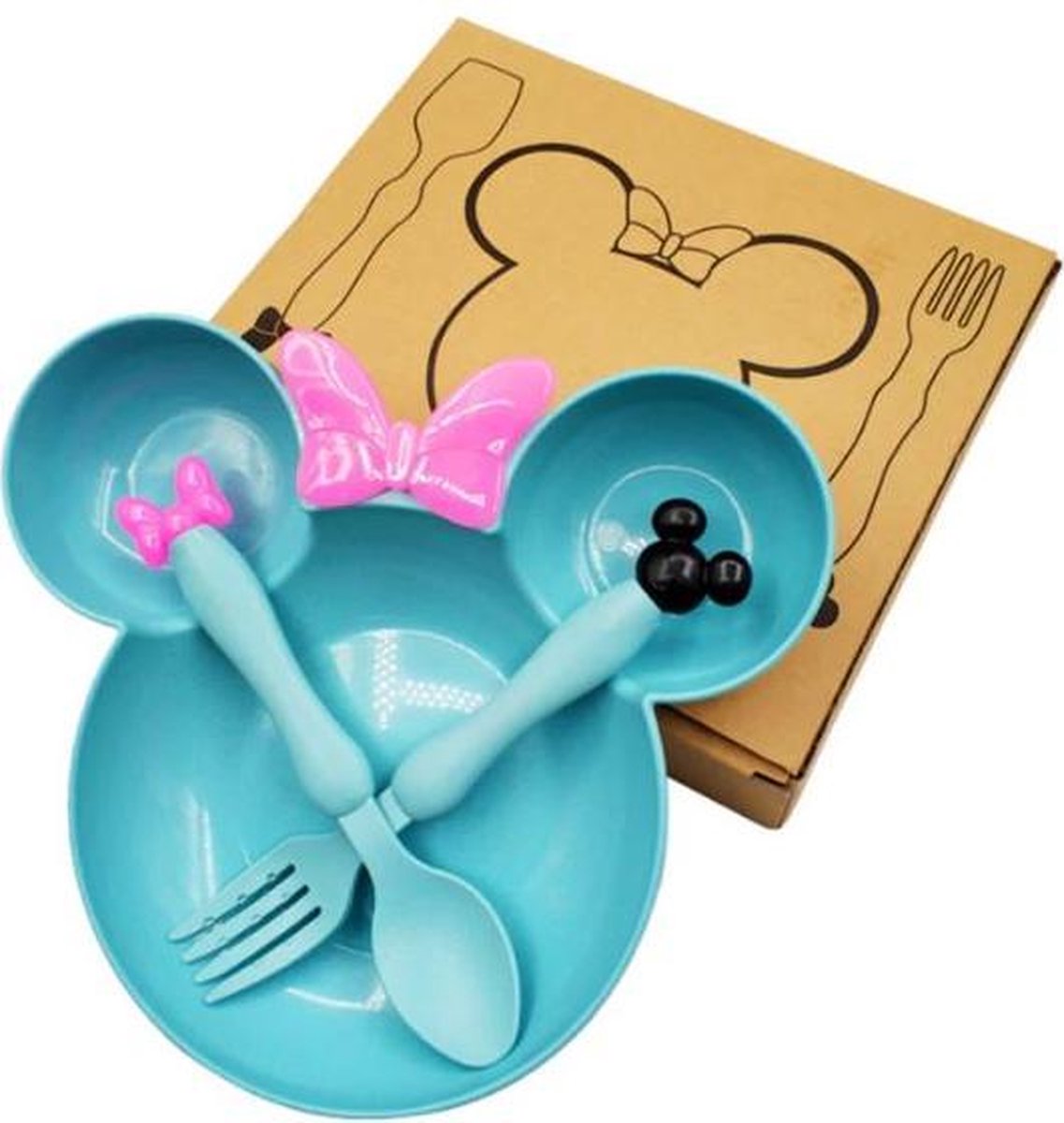 Goedkoopste 3 stuks set babyvoeding cartoon gerechten tarwe servies- Blauw babyvoeding set