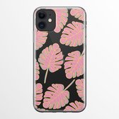 Apple iPhone 11 Hoesje - Transparant Siliconenhoesje - Flexibel - Met Plantenprint - Gestreepte Blaadjes