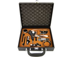 MD-Goods ® Kurkentrekker + Wijn accessoires Giftbox – Wijnopener set – Flesopener – Schenktuit – Corkscrew – Cadeautip – Leder – Zwart