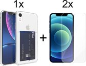 iPhone XR hoesje met pasjeshouder transparant shock proof - 2x iPhone XR screenprotector