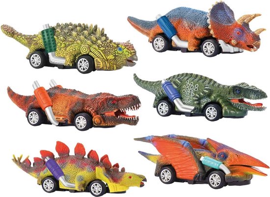 Tasia Jurassic Dino Racers - Dinosaurus Speelgoed Auto Set Jongens - Set van 6