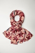 Lichte dames sjaal met geschilderde tulpen motief | Rood | Mode accessoire | Geschenk