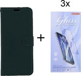 Samsung Galaxy A32 4G - Bookcase Groen - portemonee hoesje met 3 stuk Glas Screen protector