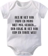 Hospitrix Baby Rompertje met Tekst "Als ik het van papa en mama niet mag hebben… dan krijg ik het van oom en tante wel" | 0-3 maanden | Korte Mouw | Cadeau voor Zwangerschap | Beke