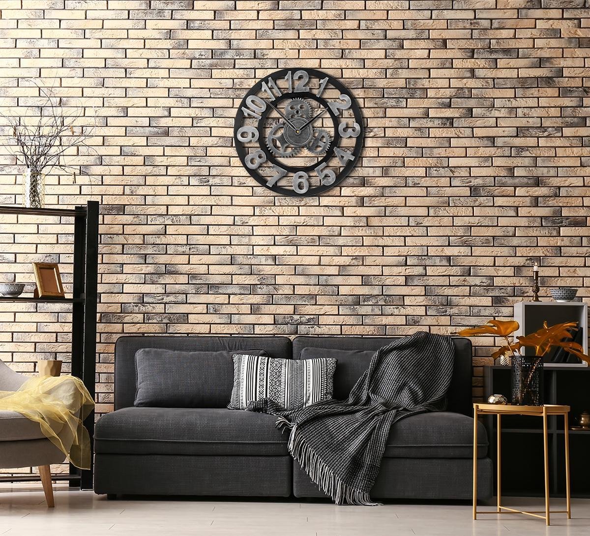 Wandklok industrieel – Grote XL Wandklok 45 cm – Retro - Tandwielen - Cijfers - Zilver — cadeau in Wonen & Interieur - foto 4