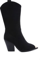 SmileFavorites® Dames Cowboylaarzen, Laarzen met Hak  - Suedine - Zwart - Maat 39