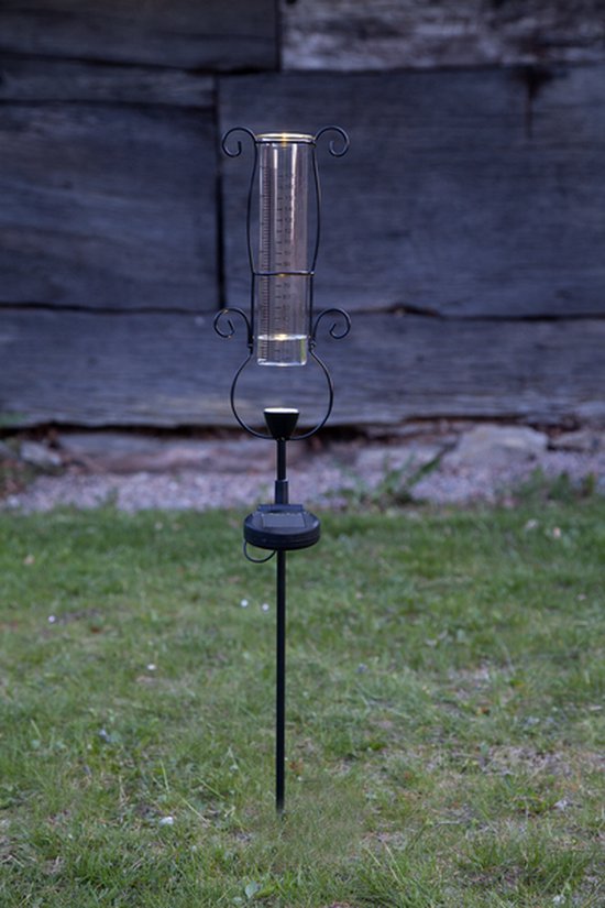 RTM Lighting Solar Tuinverlichting decoratie Regenmeter Amber licht -Zwart -85 cm hoog