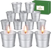 Set van 12 Citronella kaarsen - Waxinelichtjes met 12 uur brandtijd - Sojawas en behuizing van blik - Anti muggen - 5.5cm diameter