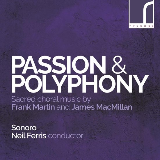 CD-hoes met de titel "Passion & Polyphony" op een paarse achtergrond.