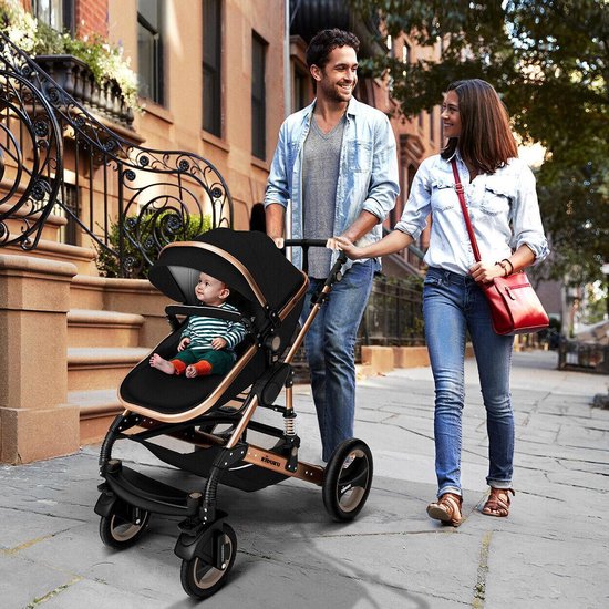 KIDUKU- 3 in 1 combi-kinderwagen- zwart/goud- buggy incl. autostoeltje-regenhoes- inklapbaar van KIDUKU — afbeelding 5