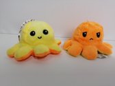 Pluche Octopus Sleutelhangers - Set van twee stuks - Geel Oranje - Mood Knuffel Omkeerbaar - Blij en Boos - Bekend van TikTok