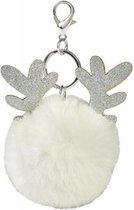 sleutelhanger Kerst rendier pluche 9,5 x 7 cm wit